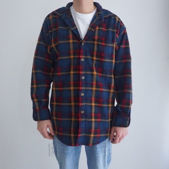 Vintage Northwest Territory Navy Maroon Plaid Fleece Button Up Thick Sweater S - Picture 1 of 10